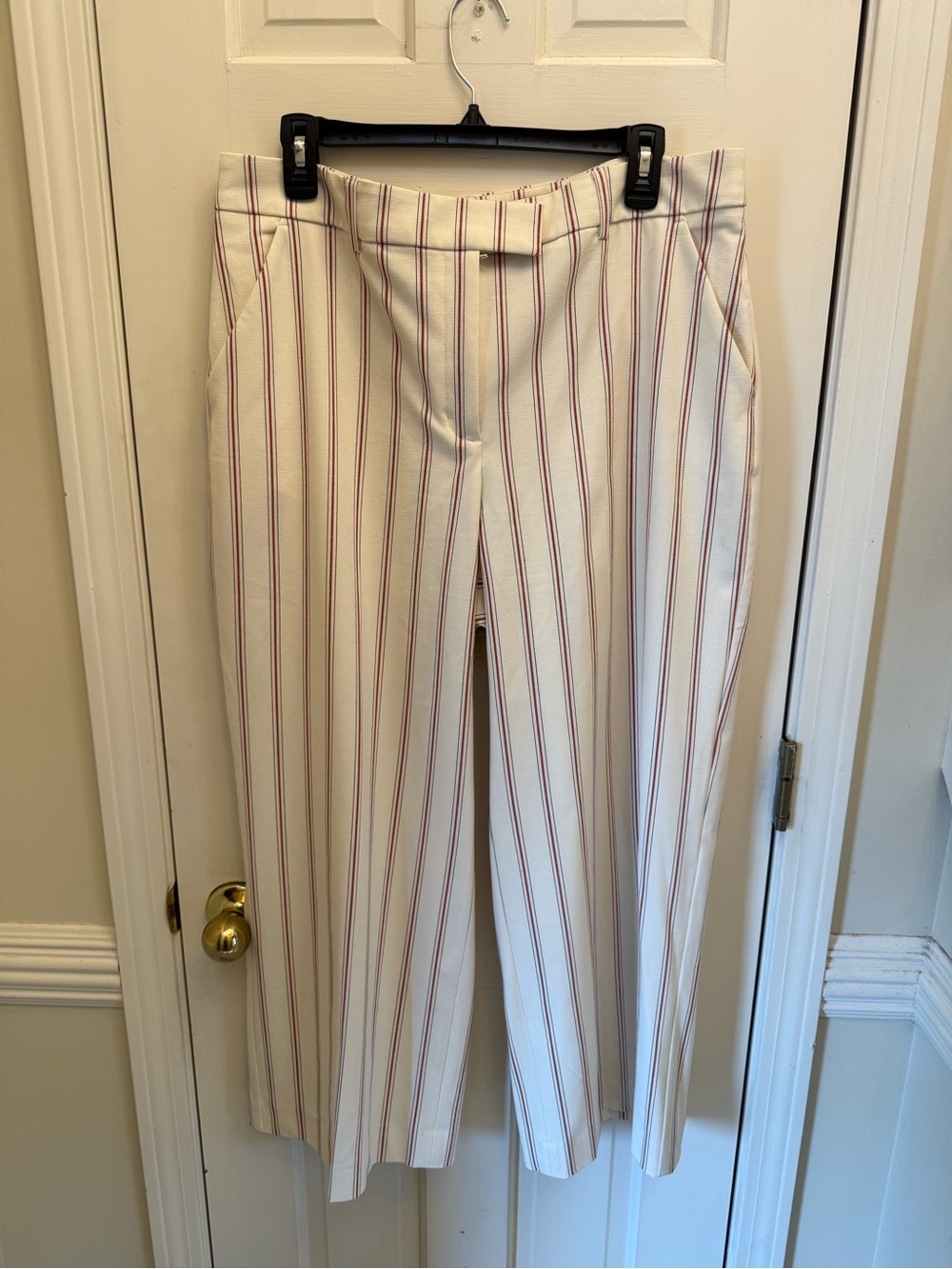 Express Editor Cream Red Striped Dress Pants Size 14R